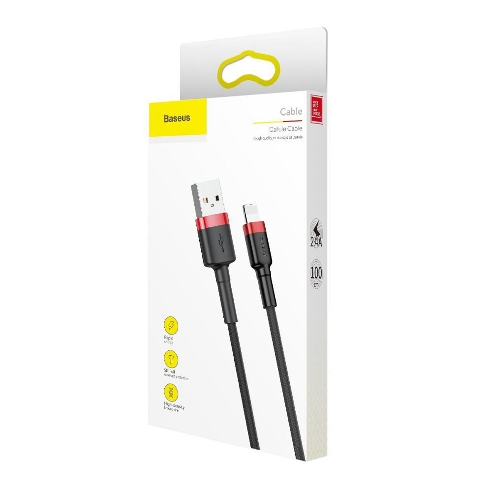 Cablu Baseus USB-A la Lightning, 2.4A, Cafule Series, 1m, Negru-Roșu [4]