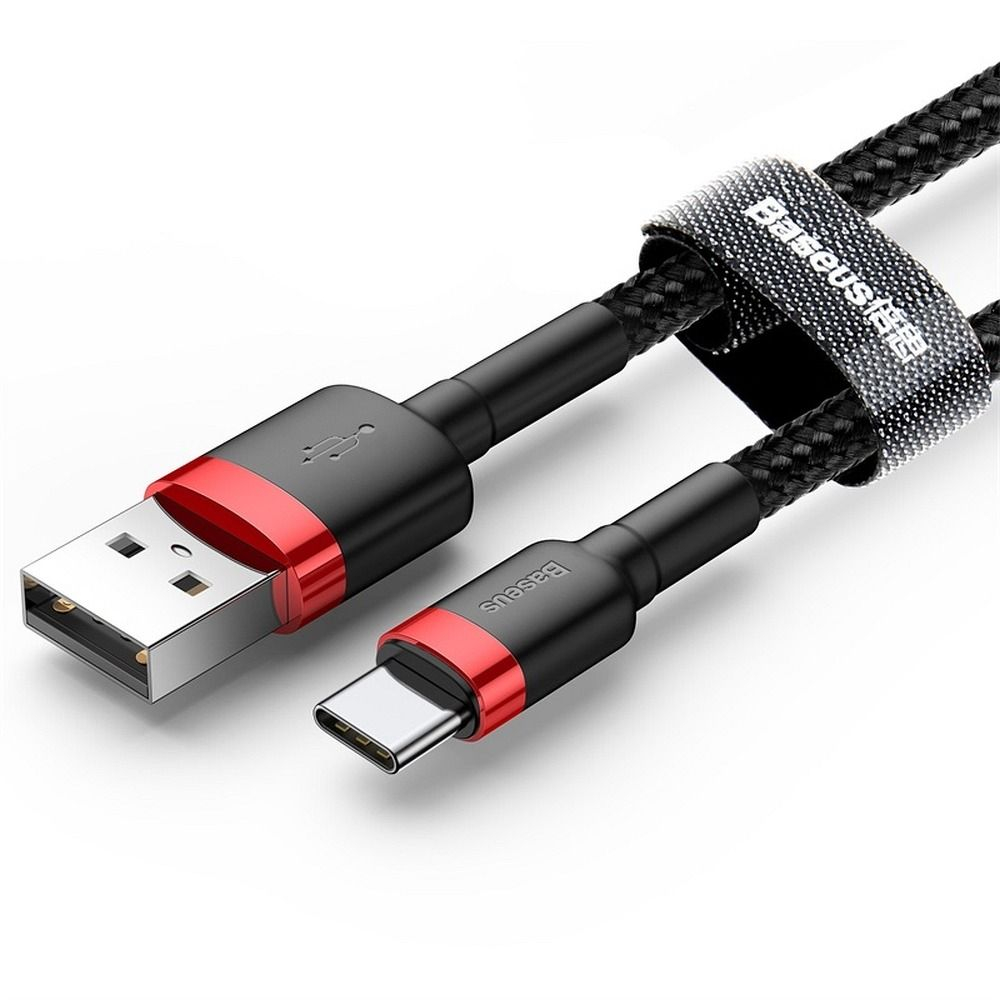 Cablu Baseus USB-C la USB-C, 3A, Cafule Series, 0.5m, Roșu-Negru [1]