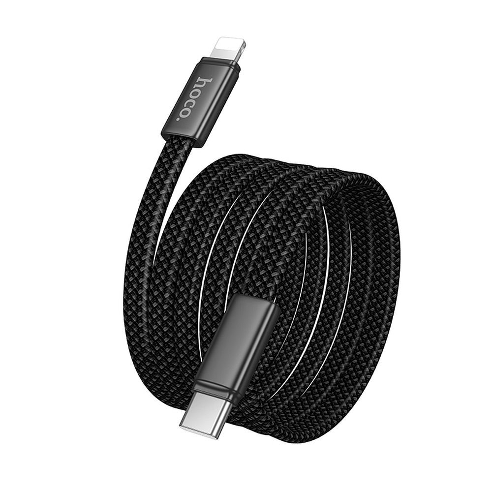 Cablu Hoco X125 USB-C la Lightning PD 30W 1m Flat Negru - Fast Charge iPhone [2]