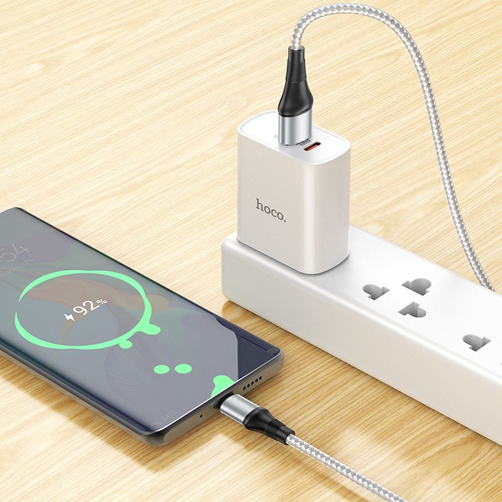 Cablu USB Hoco X50, USB-A la Type-C, 3A, 1m, Gri [2]