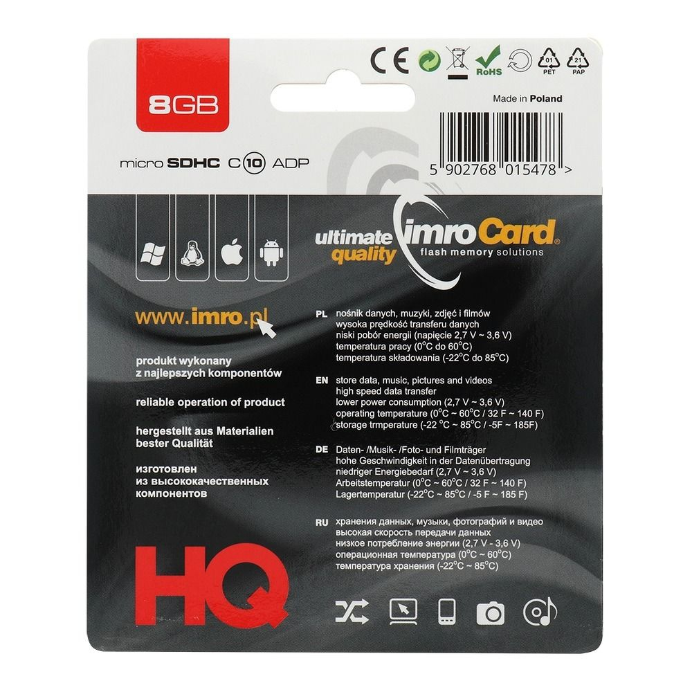 Card Memorie Imro MicroSD 8GB cu Adaptor SD - Soluția Perfectă pentru Stocare Compactă [1]