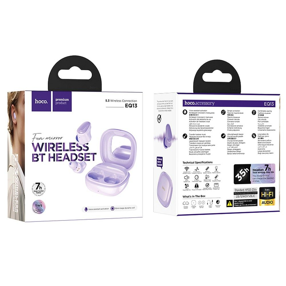 Căști Bluetooth TWS cu Carcasă Transparentă și Display Digital - Hoco Violet [3]