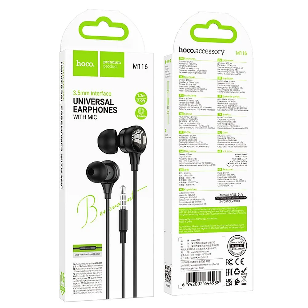 Căşti cu fir HOCO M116 (jack 3,5 mm) – negre, cu microfon [3]