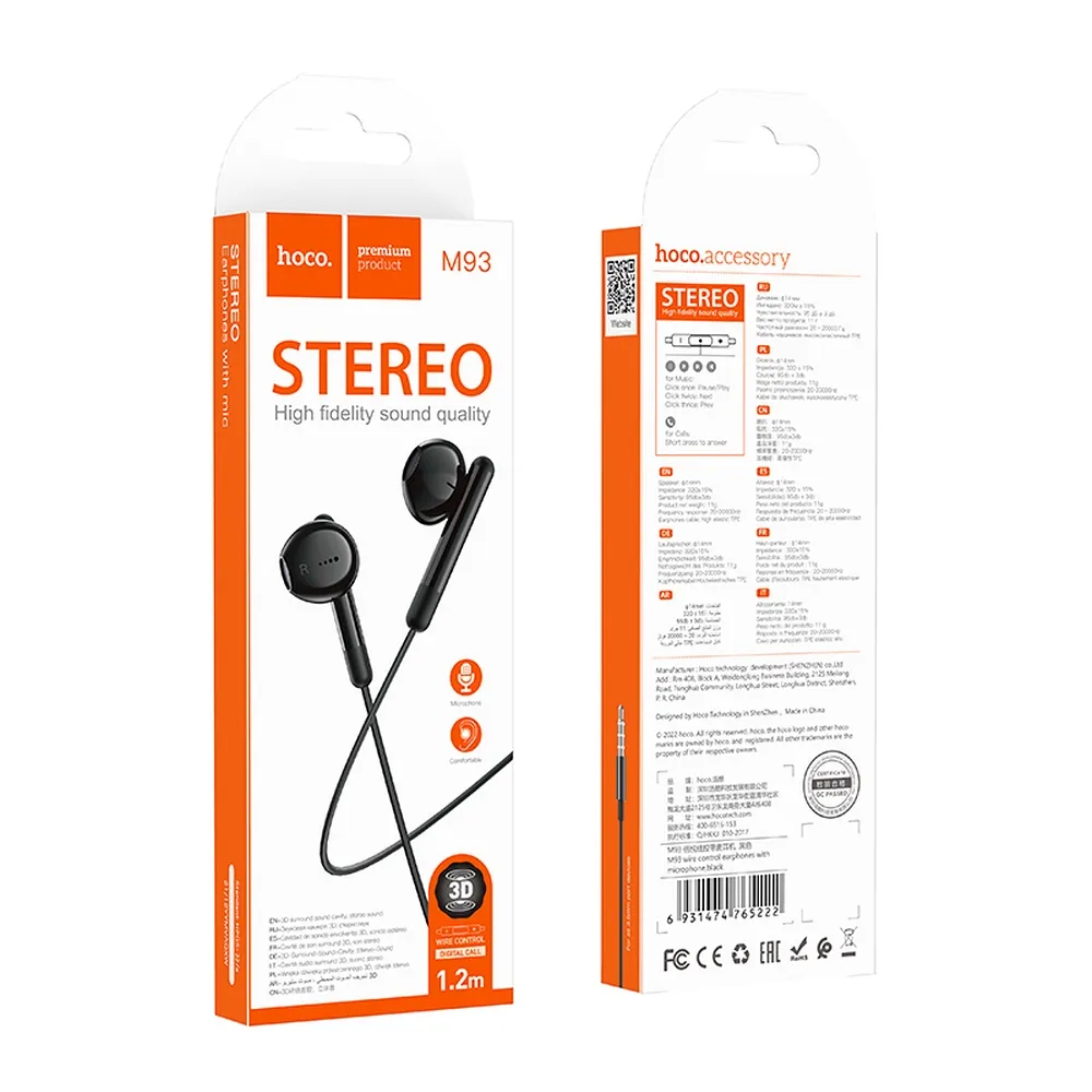 Căști cu fir HOCO M93 (jack 3,5 mm) – negre, cu microfon [3]