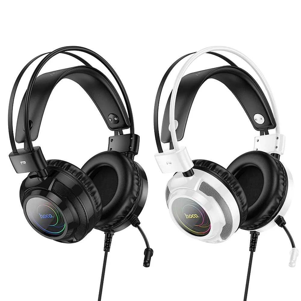Căști cu fir HOCO USB A + Jack 3,5 mm cu microfon gaming W110 2 m alb [2]