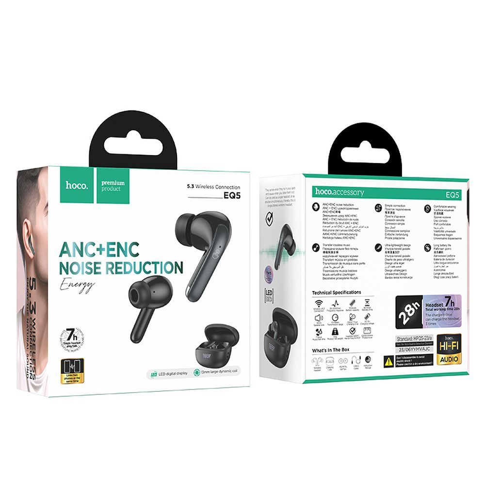 Casti Wireless Hoco EQ5 ANC+ENC Bluetooth 5.3 TWS Negru - Noise Cancelling [4]