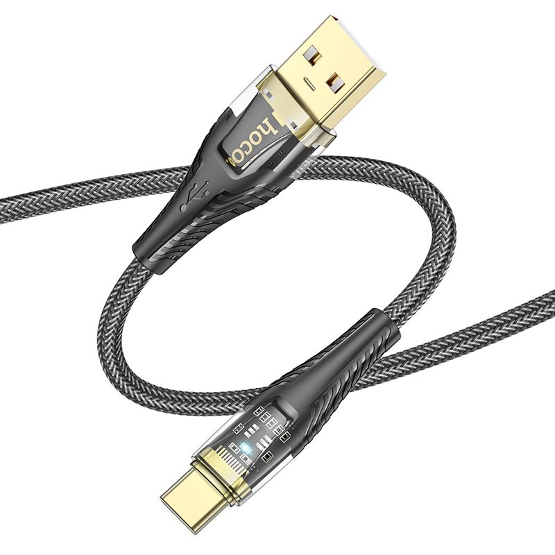 Hoco Cablu USB-A la USB-C U121, 2.4A, 1.2m, Negru Transparent [2]