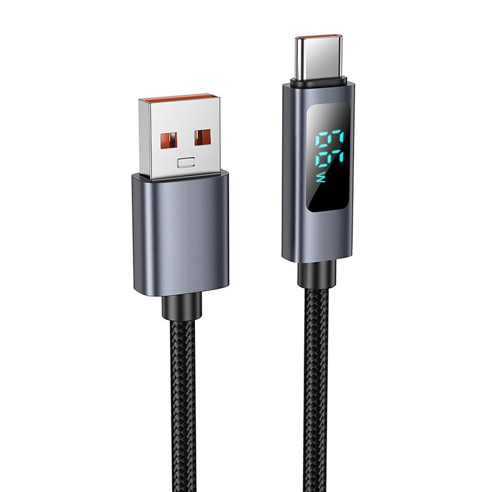 Hoco Cablu USB-A la USB-C X112, 5A, cu Afișaj LED, 1m, Negru [4]