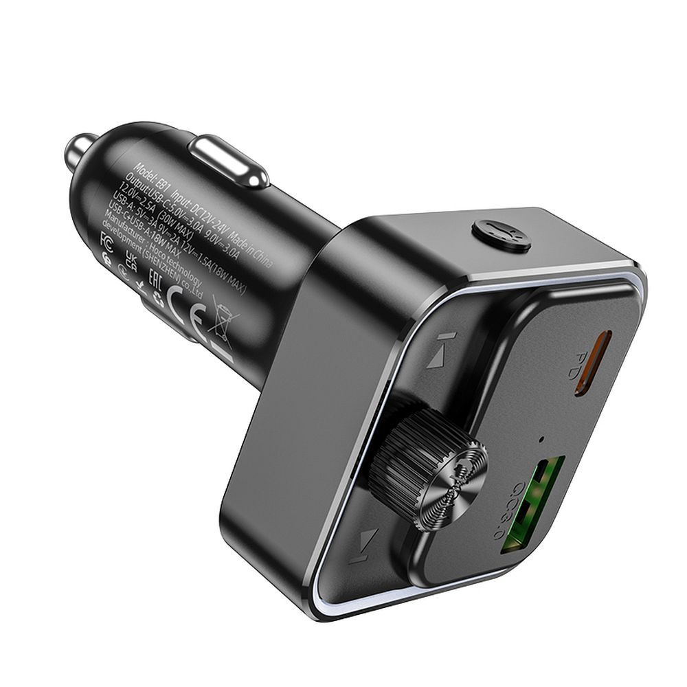 Hoco Încărcător Auto Bravery E81 cu Bluetooth, FM Transmitter, PD 30W + QC3.0, Negru [3]
