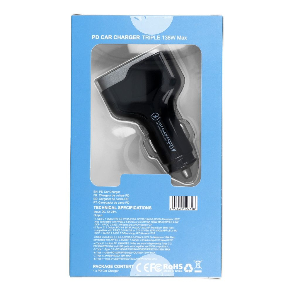 Încărcător Auto USB QC 3.0 18W + 2x Type-C PD 100W + 30W, CC53 2C1A, Total 138W [3]