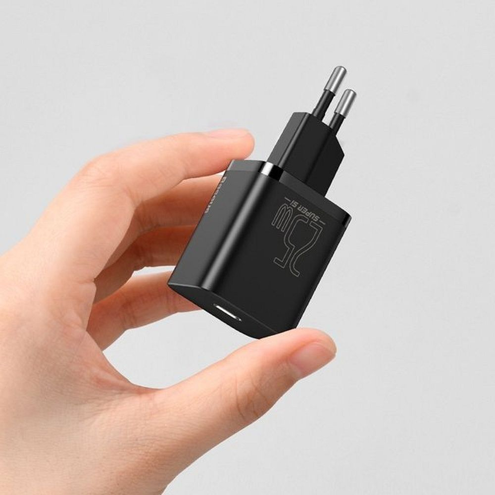 Încărcător Baseus Type-C + Cablu Type-C la Type-C, PD QC3.0, 3A, 25W, TZCCSUP-L01, Negru [1]