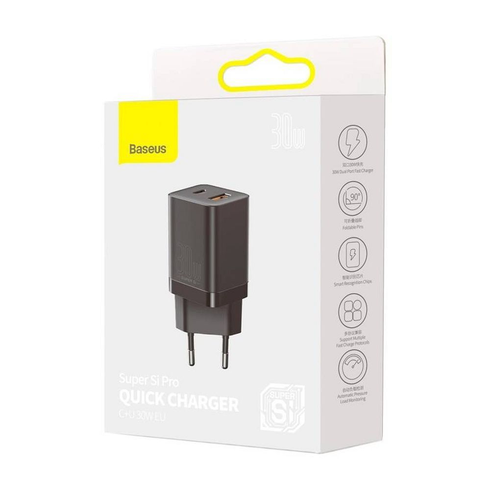 Încărcător Baseus USB-A + Type-C, PD QC3.0, 30W, CCSUPP-E02, Negru [3]
