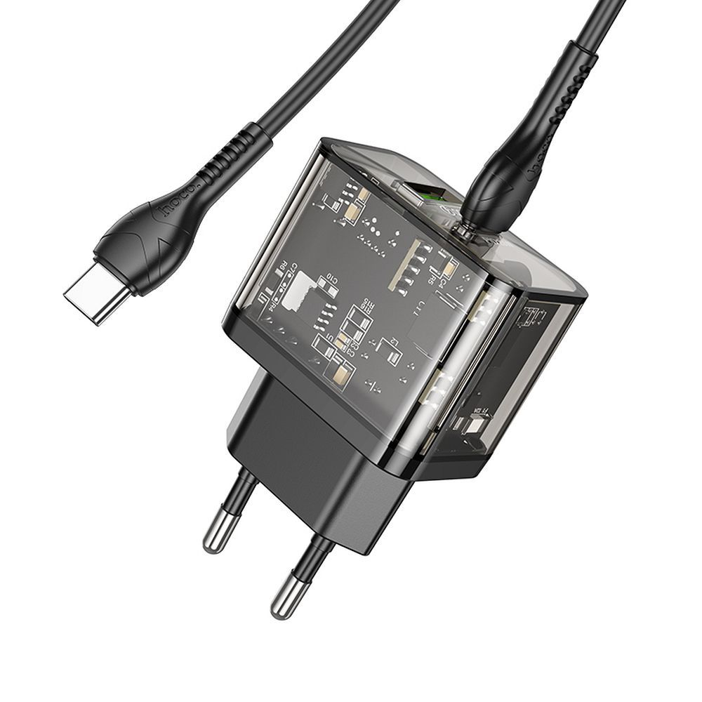 Incarcator Hoco 20W USB-A + USB-C cu Cablu USB-C la USB-C N34 Transparent [4]