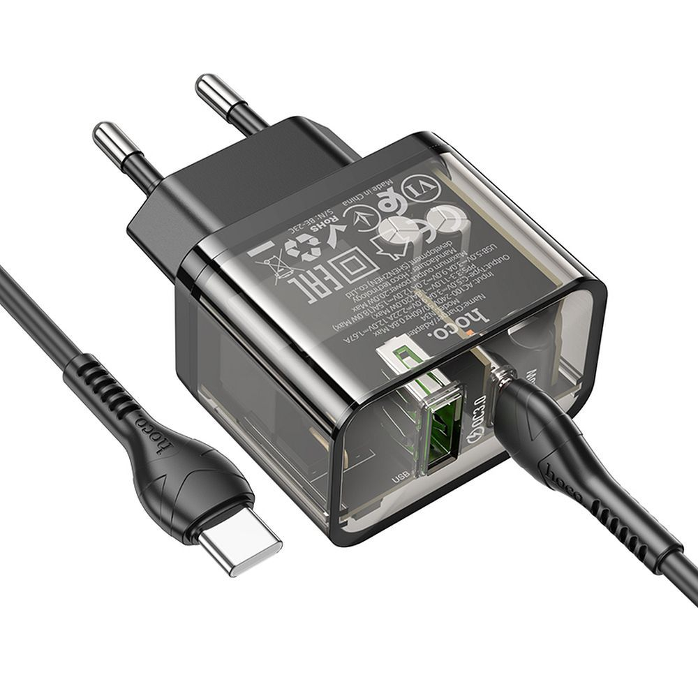 Incarcator Hoco 20W USB-A + USB-C cu Cablu USB-C la USB-C N34 Transparent [6]