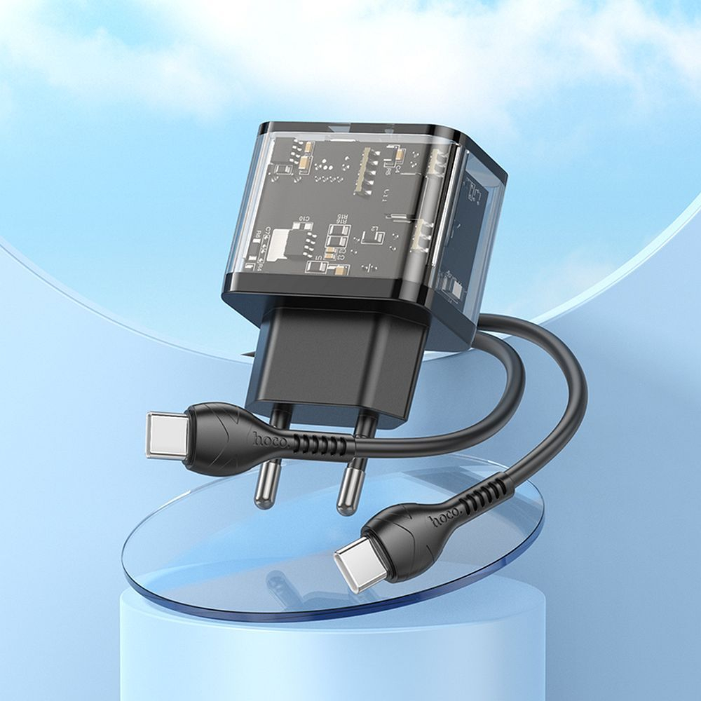 Incarcator Hoco 20W USB-A + USB-C cu Cablu USB-C la USB-C N34 Transparent [8]