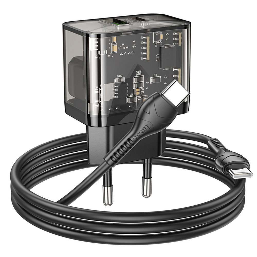 Incarcator Hoco 20W USB-A + USB-C cu Cablu USB-C la USB-C N34 Transparent [2]
