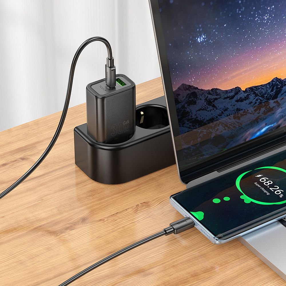 Incarcator Hoco 30W USB-A + USB-C cu Cablu USB-C la USB-C N63 Negru [2]