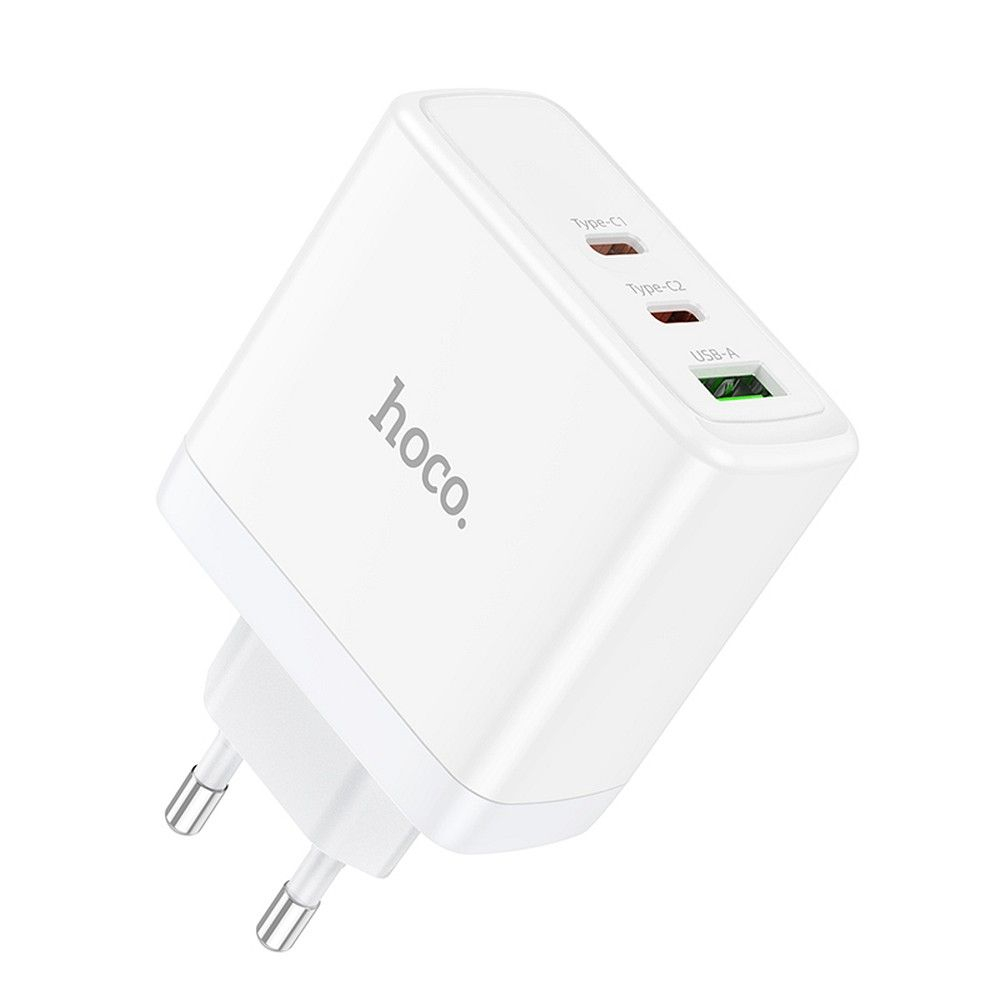 Încărcător Hoco N30, 2 x Type-C + USB-A, QC PD, 65W, Alb [6]