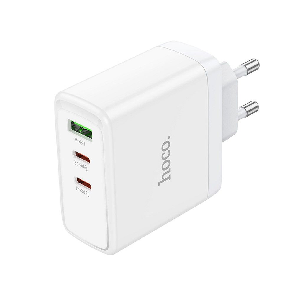 Încărcător Hoco N30, 2 x Type-C + USB-A, QC PD, 65W, Alb [4]