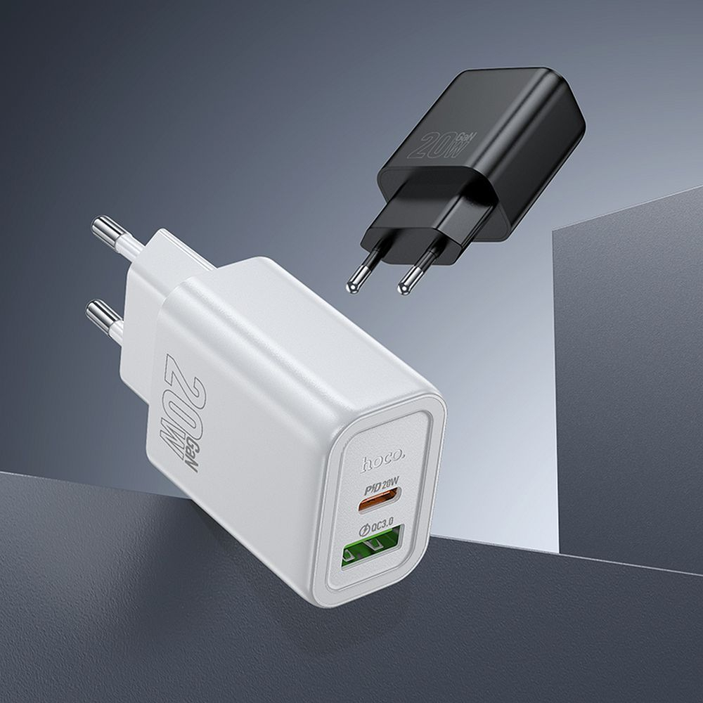Încărcător Hoco N61 20W, USB-A + USB-C + Cablu Type-C la Lightning, Negru – Rapid și Versatil [3]