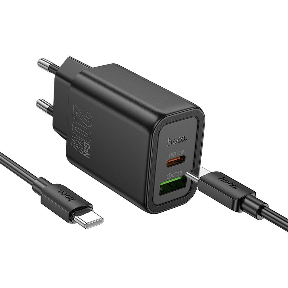 Încărcător Hoco N61 20W, USB-A + USB-C + Cablu Type-C la Lightning, Negru – Rapid și Versatil [1]
