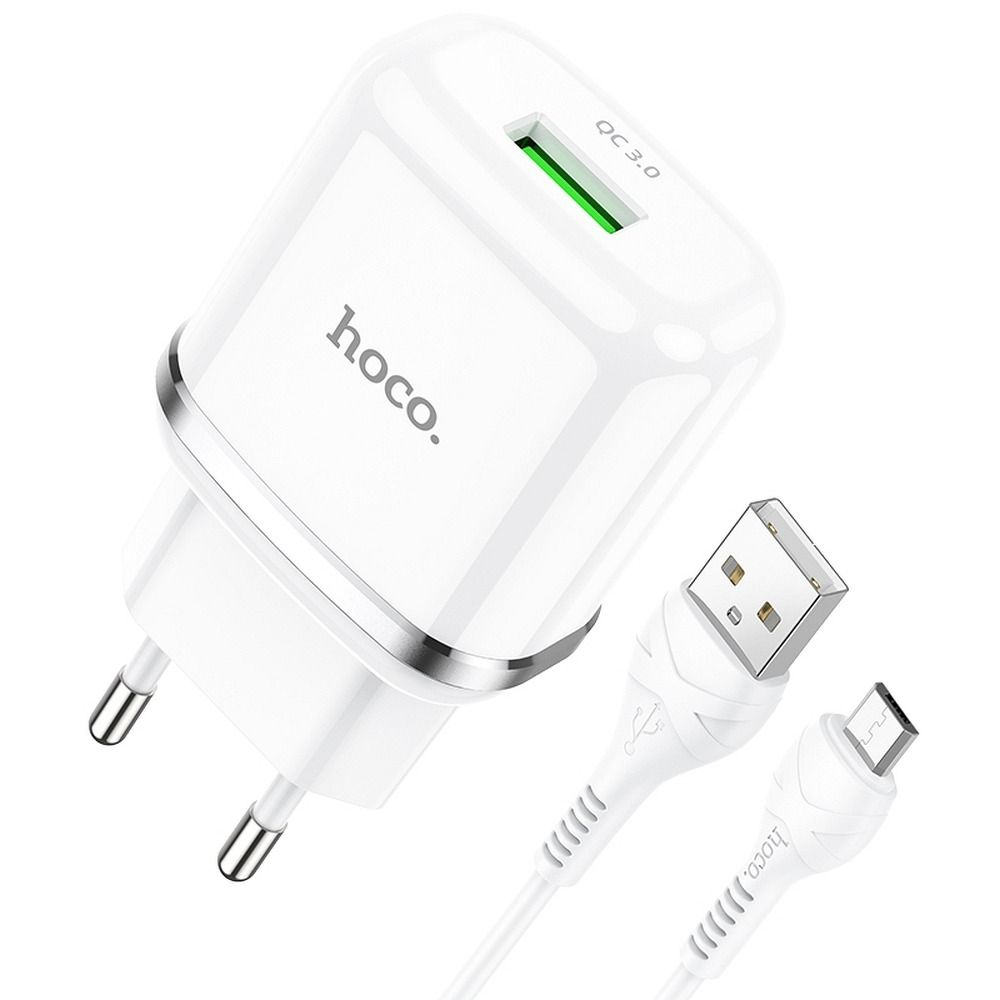 Încărcător Hoco Travel USB-A + Cablu USB-A la Micro USB, QC 3.0, 3A, 18W, N3, Alb [1]