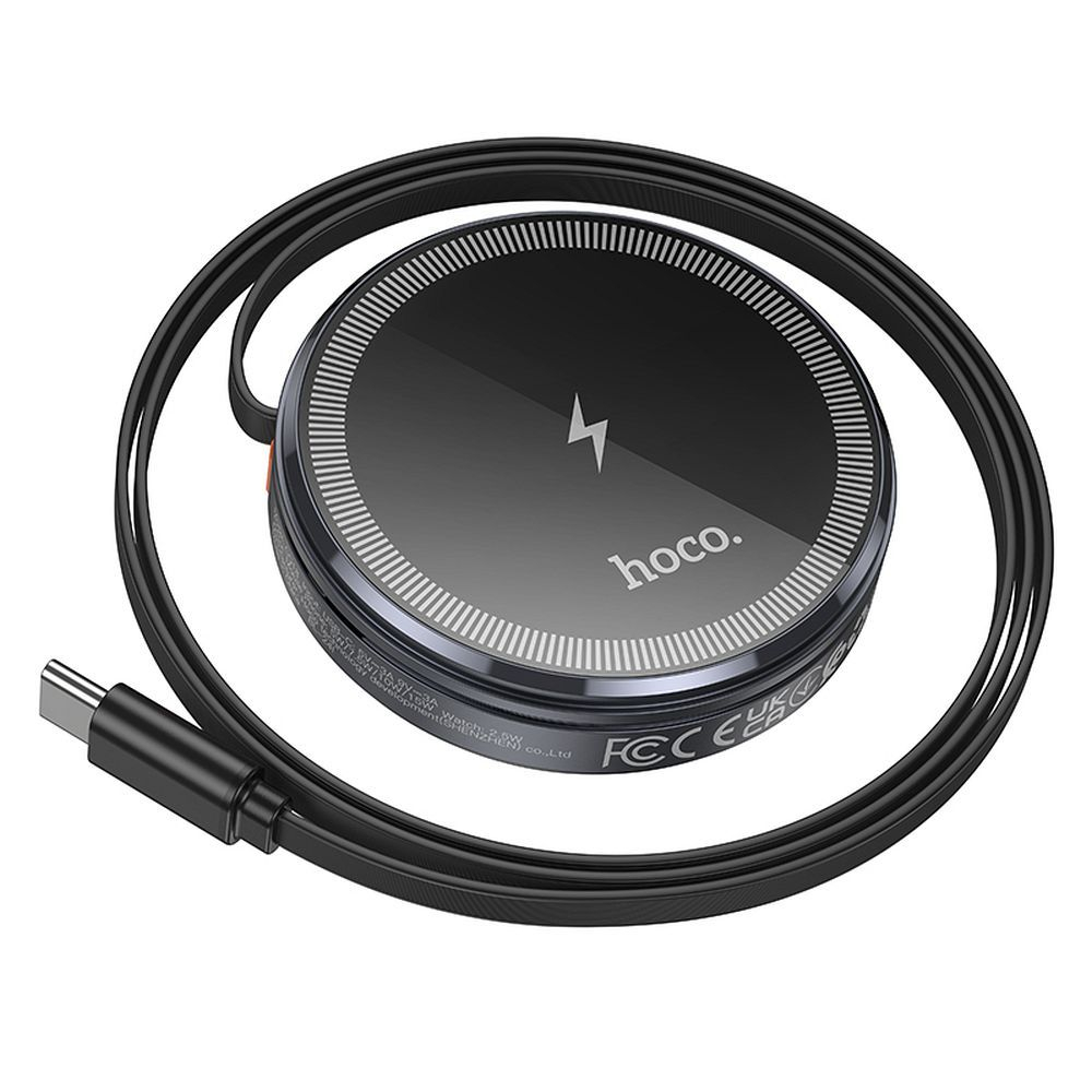 Încărcător Wireless Hoco CQ18 cu Cablu Retractabil, Compatibil MagSafe și Apple Watch, 15W, Gri Metalic [1]