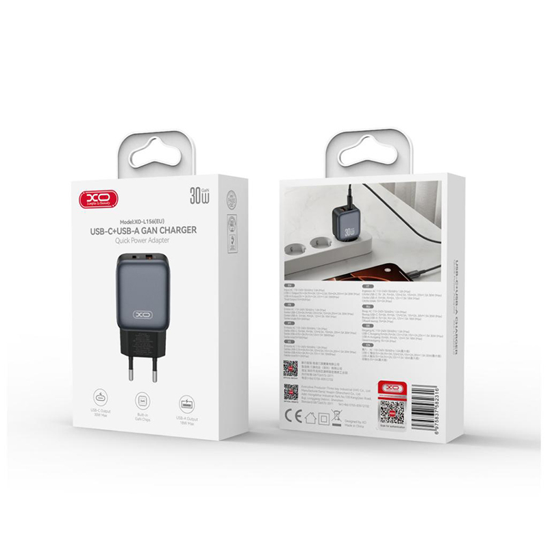 Încărcător XO L156 GaN 30W USB-A + USB-C - Adaptor Fast Charge pentru Telefon [3]