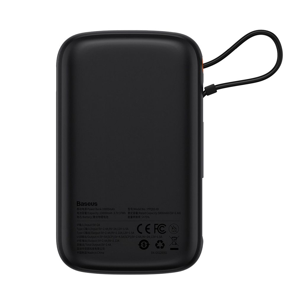 Powerbank Baseus 10,000 mAh cu Cablu Integrat Lightning + Cablu USB-A la Type-C, PD QC3.0, 3A, 20W, PPQD020001, Negru [2]