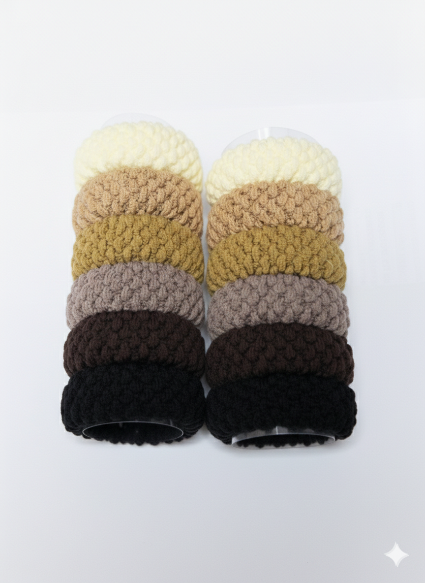 Set 12 Elastice Croșetate pentru Păr – Pufoase, Culori Neutre, Rezistente [1]