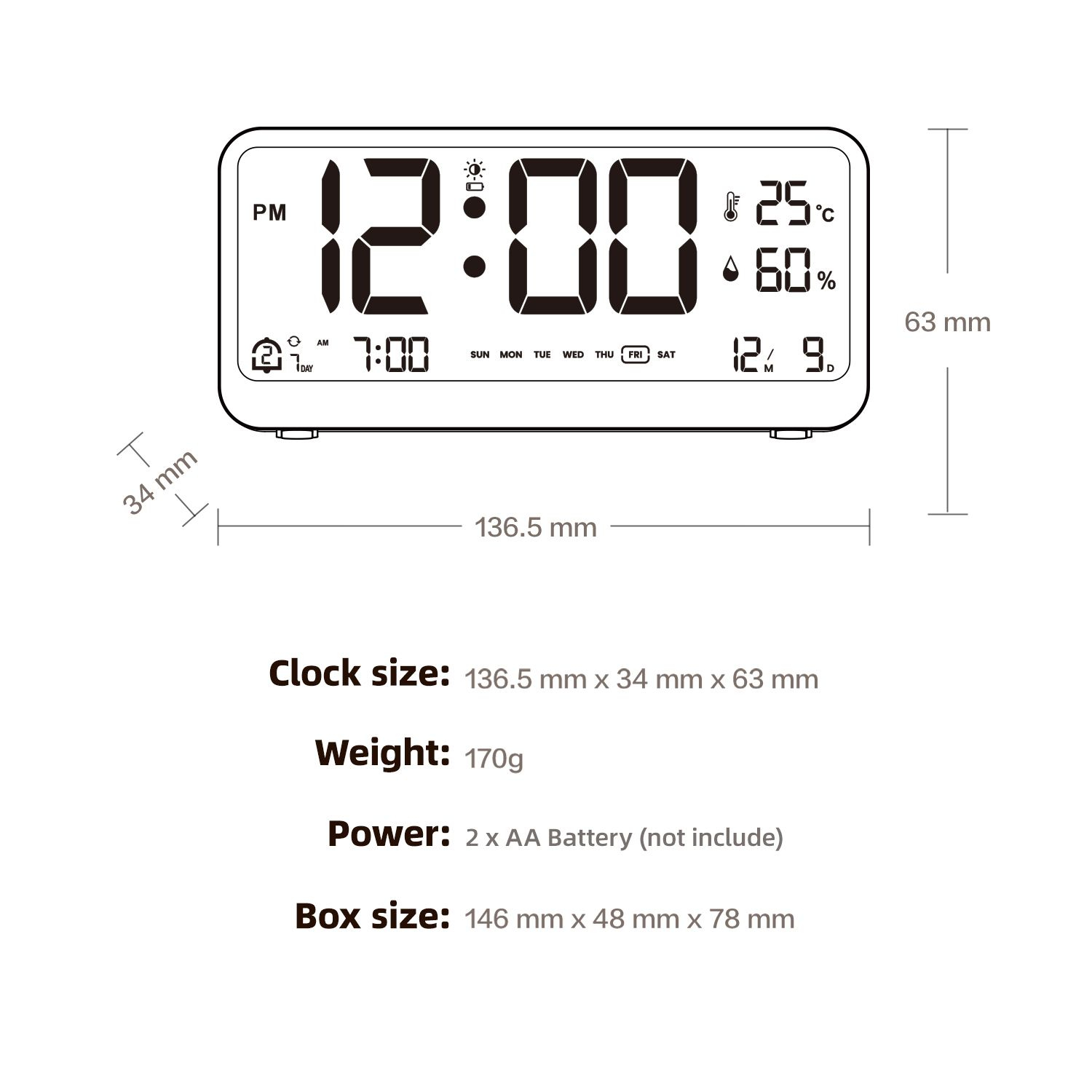 Ceas Electronic Digital Multifunctional cu Alarma, Calendar si Afisaj Temperatura Umiditate [1]