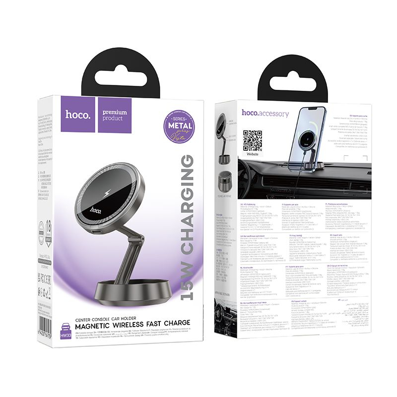 Suport Auto Wireless HOCO HW33, Compatibil MagSafe, 15W, Dashboard, Gray [7]