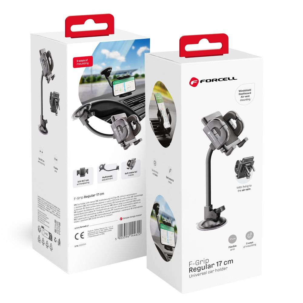 Suport Telefon Auto Forcell F-Grip Regular, Universal, 17 cm – Montare pe Parbriz, Bord sau Guri de Aerisire [7]