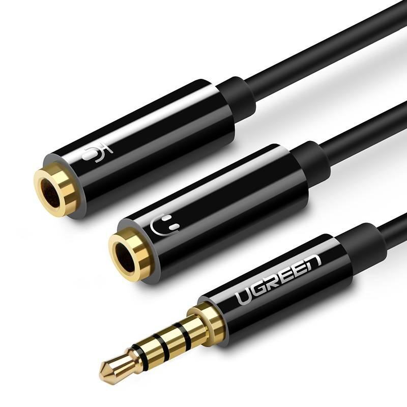 UGREEN cablu audio 2 în 1, 2x AUX femelă la 1x AUX masculin 3.5mm, 0.20m, negru (model AV141 / 30620) [2]