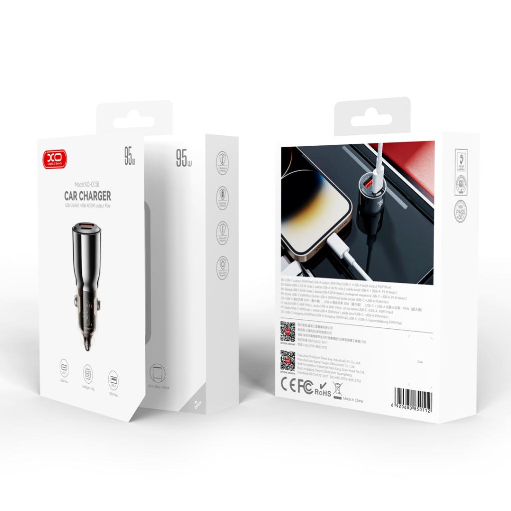 XO încărcător auto 95W USB-A + USB-C, tarnish (model CC58) [3]