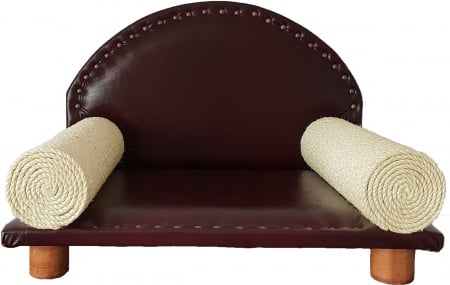 PENTRU PISICI - CANAPEA PISICI, 40 X 60 X 40 CM, BURGUNDI, PIELE ECOLOGICA, BRATE CU SISAL NATURAL