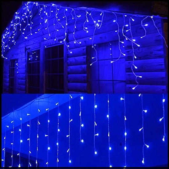 Instalatie Craciun franjuri albastri 12m 8 jocuri de lumini, interconectabila [1]