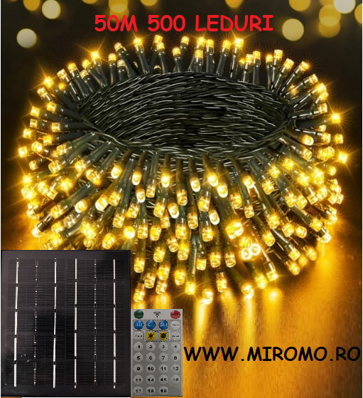 Instalatie Craciun solara 50m 500 leduri alb cald panou mare, 2 acumulatori Litium [2]
