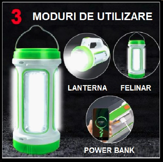 Lanterna cu incarcare solara si prin USB functie de felinar si powerbank [2]