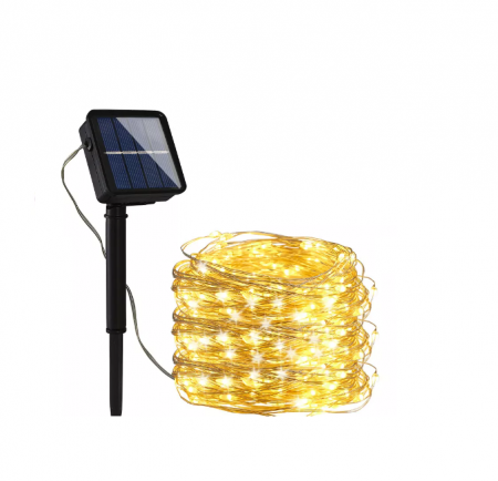 Electro - Instalație solară 10m , 100 leduri culoare alb cald.
