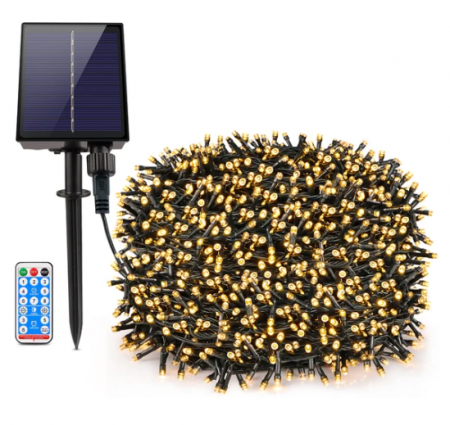 Instalatii Craciun Solare - Instalatie Craciun Solara 20m 200 leduri alb cald, acumulator litiu, telecomanda