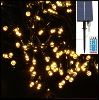Instalatii Craciun Solare - Instalatie Craciun solara 30m 300 leduri alb cald , acumulator litium 3.7v