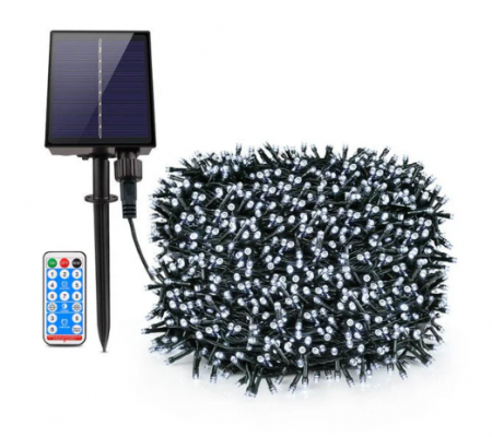 Instalatii Craciun Solare - Instalatie Craciun solara 30m alb rece , cu acumulator Litium si telecomanda