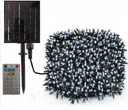 Recomandate - Instalatie Craciun solara alb rece  50m 500 leduri  panou mare, 2 acumulatori Litium