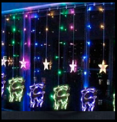 Instalatii Craciun led - Instalație perdea multicolopr 3m , 6 figurine reni și 6 figurine steluțe