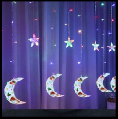 Instalatii Craciun led - Instalație perdea multicolor  3m , 5 figurini luna și 5 figurini stea