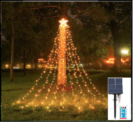 Promovate - INSTALATIE SOLARA TREE DAZLER ALB CALD , 350 LEDURI, 3,5M LUNGIME , PANOU SOLAR , ACUMULATOR LITIUM
