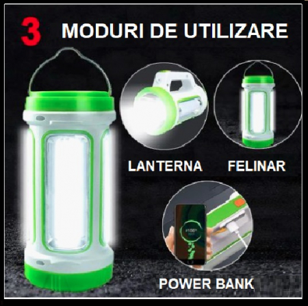 Lanterna cu incarcare solara si prin USB functie de felinar si powerbank [1]