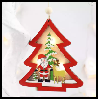 Decoratiuni Craciun led - Ornament Crăciun lemn cu led , brad, 10 cm
