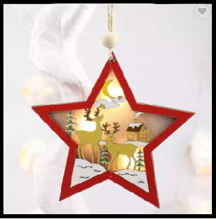 Decoratiuni Craciun led - Ornament Crăciun lemn cu led , Stea 10 cm